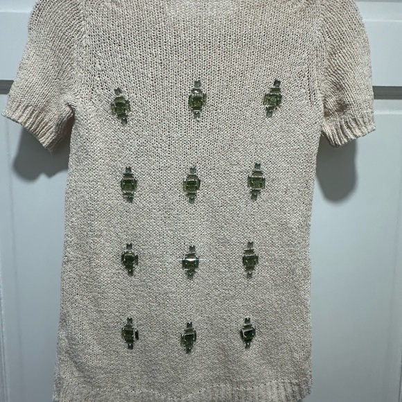 J. Crew Womens Jeweled Medallion Short Sleeve Sweater Linen Cotton Size XS - Picture 5 of 8